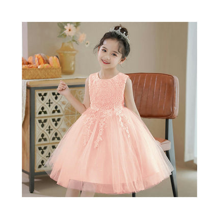 Flower Girl Lace Bridesmaid Dresses Children Wedding Party Birthday Flower Embroidery Tulle Skirt