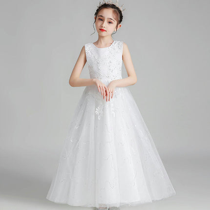 Girls Dress Dress Sleeveless Mesh Embroidery Holiday Performance Princess Dresses