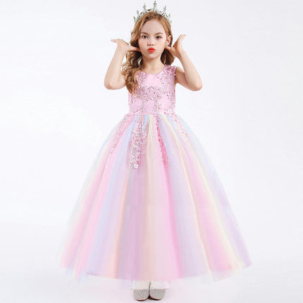 Girls Dress Dress Sleeveless Mesh Embroidery Holiday Performance Princess Dresses