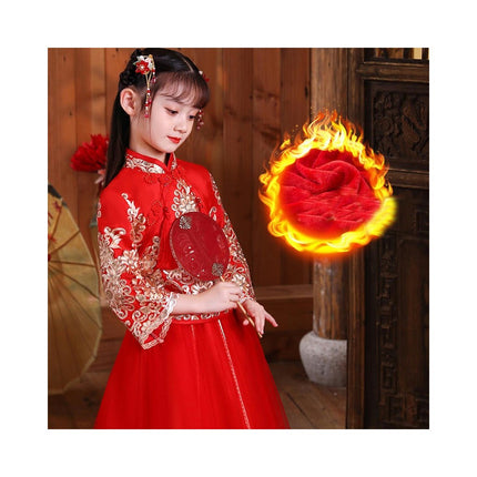 Girls plus velvet Hanfu-Autumn and Winter Ruqun Girls Tang Suit two-piece Suit