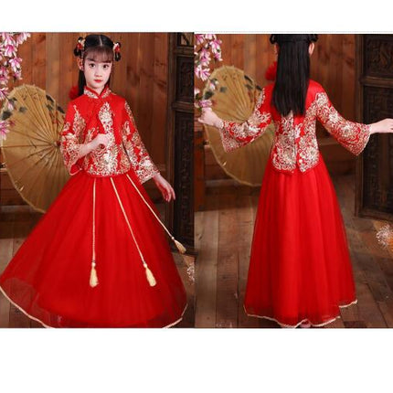 Girls plus velvet Hanfu-Autumn and Winter Ruqun Girls Tang Suit two-piece Suit