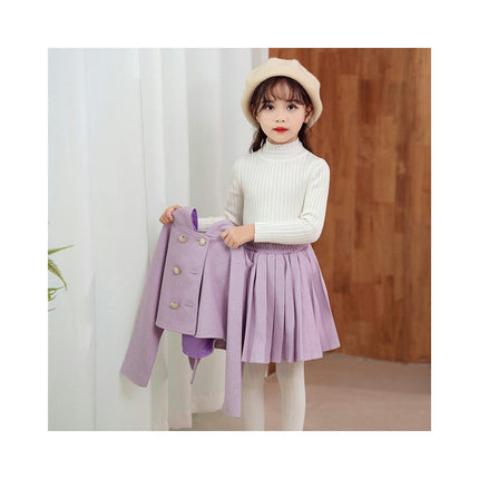 Toddler Autumn and Winter Woolen Tweed Clothing 2 Piece Girl's Halter Dress and Button Cardigan Set