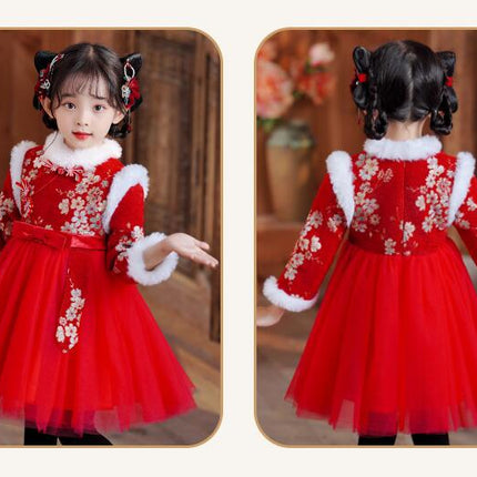 Girls' Hanfu Dresses,Children's Chinese Style Tang Suits,New Year's clothing,Mesh Princess Dress