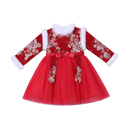 Girls' Hanfu Dresses,Children's Chinese Style Tang Suits,New Year's clothing,Mesh Princess Dress