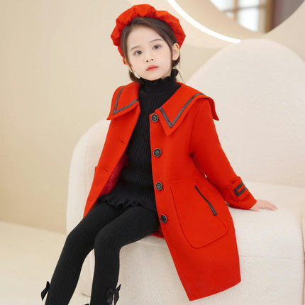 Girls Coat Kids Winter Warm Jacket Long Sleeve Button Trench Coat Pocket Long Outerwear