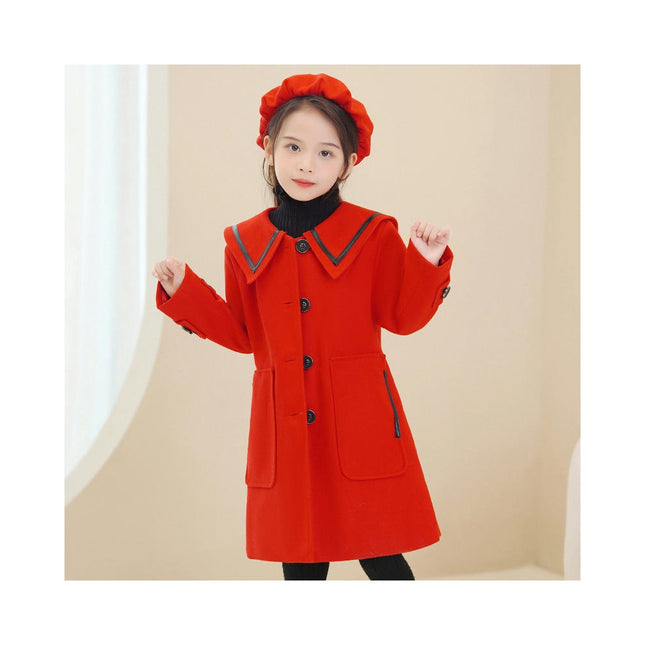 Girls Coat Kids Winter Warm Jacket Long Sleeve Button Trench Coat Pocket Long Outerwear