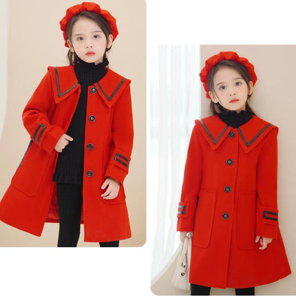 Girls Coat Kids Winter Warm Jacket Long Sleeve Button Trench Coat Pocket Long Outerwear