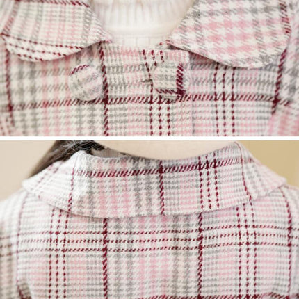 Girls Pea Coat Notched Lapel Collar Double Breasted Plaid Over Coats Long Jackets