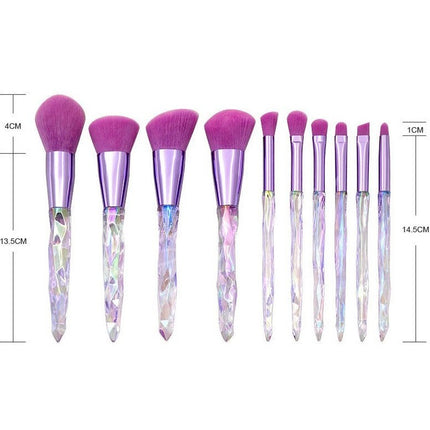 10PCS Crystal Makeup Brushes Synthetic Powder Foundation Concealer Eye Shadow Brush Face Make Up Brushes