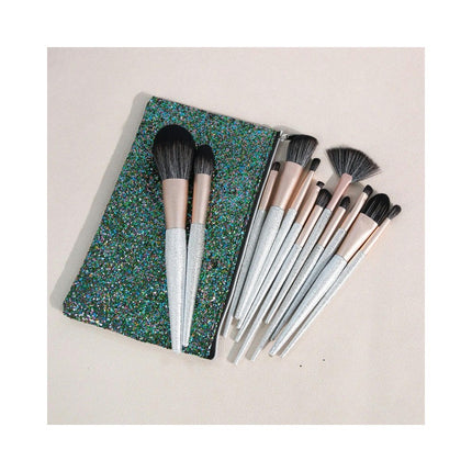 12Pcs/Set Crystal Glitter Makeup Brushes Set Pro Foundation Blending Concealer Make Up Brush Set with Bag