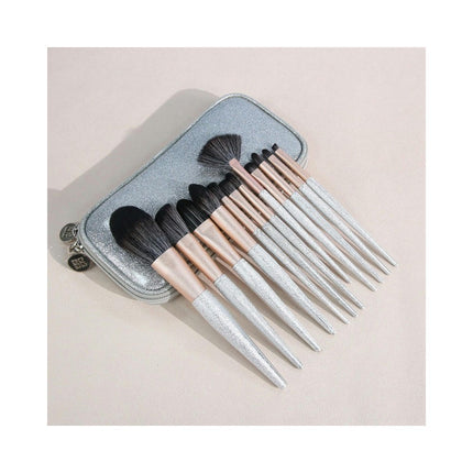 12Pcs/Set Crystal Glitter Makeup Brushes Set Pro Foundation Blending Concealer Make Up Brush Set with Bag