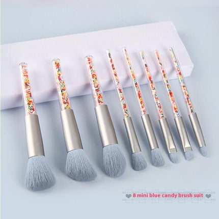 Cute Candy Makeup Brush Set 8pcs Candy Quicksand Transparent Handle Makeup Brushes Set  For Blush Foundation Eyebrow