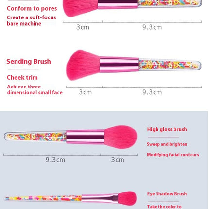 Cute Candy Makeup Brush Set 8pcs Candy Quicksand Transparent Handle Makeup Brushes Set  For Blush Foundation Eyebrow