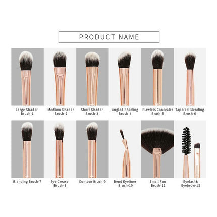 Eye Makeup Brushes 12 PCS Professional Eye shadow Eyebrow Foundation Powder Cream Blending Brushes Set