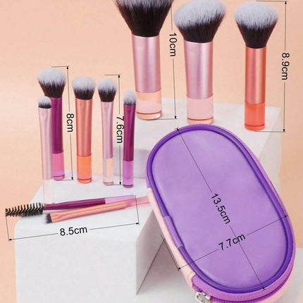 Makeup Brush Set 10pcs Easy-Taken Mini Full Complete Function Cosmetic Brushes Kit Set With Brush Pouch