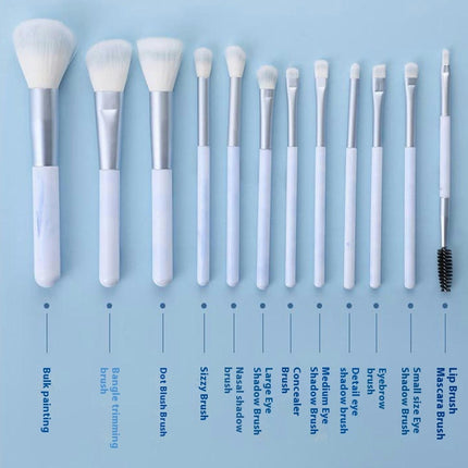 12 Pieces Marble Handle Fiber Bristles Blending Brush Set With Travel Bag 2 In1 Eyebrow Eyeliner Make Up Tool