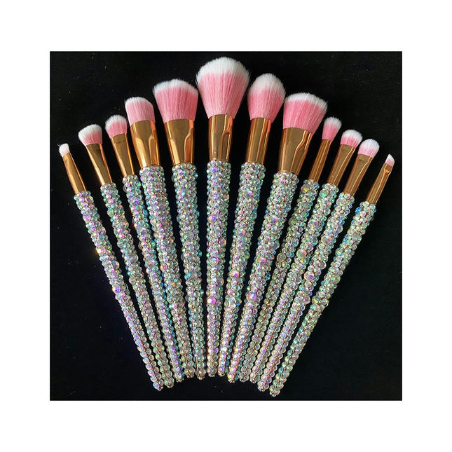 Makeup Brush Set Diamond Rhinestones Bedazzled Bling Brushes Cosmetic Foundation Brushes Set 12 Piece