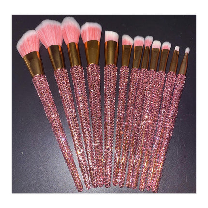 Makeup Brush Set Diamond Rhinestones Bedazzled Bling Brushes Cosmetic Foundation Brushes Set 12 Piece