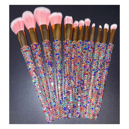 Makeup Brush Set Diamond Rhinestones Bedazzled Bling Brushes Cosmetic Foundation Brushes Set 12 Piece