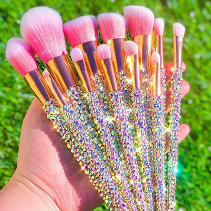 Makeup Brush Set Diamond Rhinestones Bedazzled Bling Brushes Cosmetic Foundation Brushes Set 12 Piece