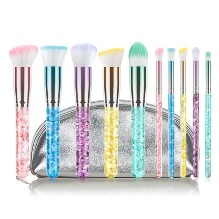 10PCS Glitter Quicksand Handle Makeup Brush Set For Foundation Powder Blush Eyeshadow With Bag Makeup Brushes Set