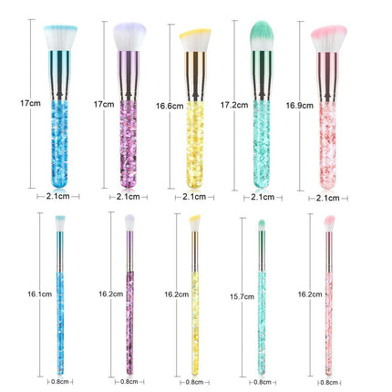 10PCS Glitter Quicksand Handle Makeup Brush Set For Foundation Powder Blush Eyeshadow With Bag Makeup Brushes Set