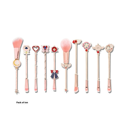 10Pcs Sailor Moon Makeup Brushes Set Cosmetic Beauty Tools Powder Foundation Blending Eyeshadow Blusher