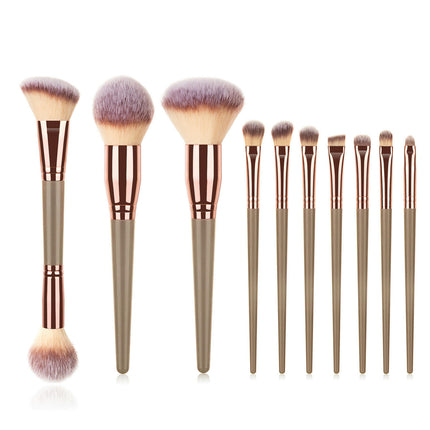 10 Pear Handle Makeup Brushes Premium Cruelty - Free Synthetic Fiber Hair Travel Make up Brushes Set