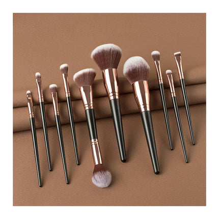 10 Pear Handle Makeup Brushes Premium Cruelty - Free Synthetic Fiber Hair Travel Make up Brushes Set