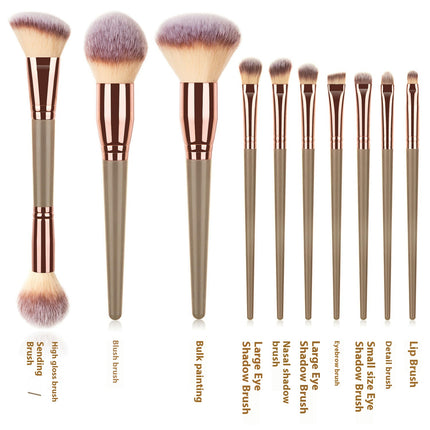 10 Pear Handle Makeup Brushes Premium Cruelty - Free Synthetic Fiber Hair Travel Make up Brushes Set