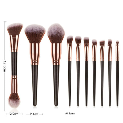 10 Pear Handle Makeup Brushes Premium Cruelty - Free Synthetic Fiber Hair Travel Make up Brushes Set