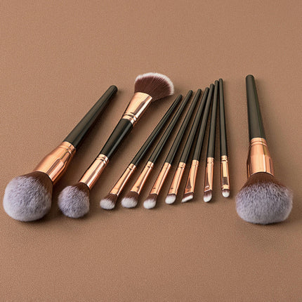 10 Pear Handle Makeup Brushes Premium Cruelty - Free Synthetic Fiber Hair Travel Make up Brushes Set