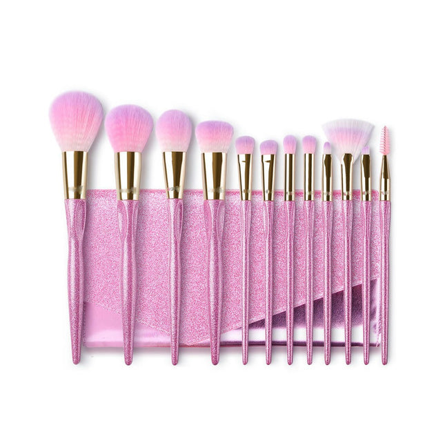 12pc Complete Makeup Brush Kit with Pouch Includes Pointed Powder Blush Crease Eye Shader and Liner Brushes