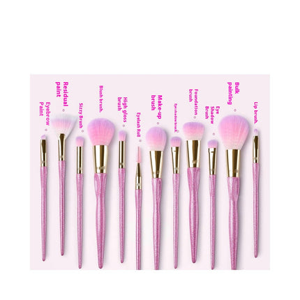 12pc Complete Makeup Brush Kit with Pouch Includes Pointed Powder Blush Crease Eye Shader and Liner Brushes