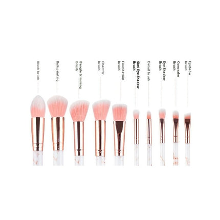 Portable Makeup Brush Set 10pcs Marble Make Up Brushes Foundation Powder Brush for Foundation Blush Contour