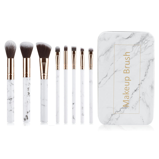 Marble Texture Makeup Brush Set Complete Makeup Brushes Set Kit (Set of 8 Brushes with  Metal Storage Box)