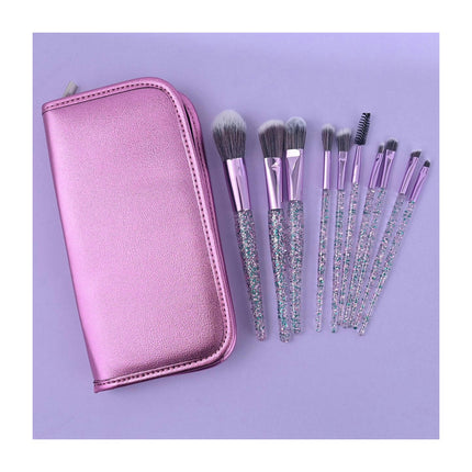 10 Pcs Crystal Makeup Brush Set, Bling Makeup Brush with Sequin Transparent Handle Cosmetics Blending Brush Kit