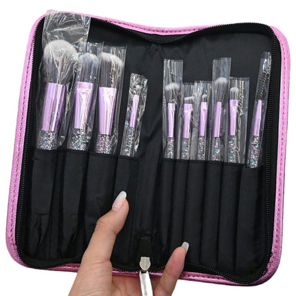 10 Pcs Crystal Makeup Brush Set, Bling Makeup Brush with Sequin Transparent Handle Cosmetics Blending Brush Kit