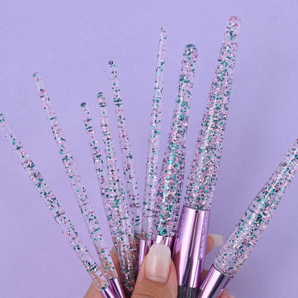 10 Pcs Crystal Makeup Brush Set, Bling Makeup Brush with Sequin Transparent Handle Cosmetics Blending Brush Kit