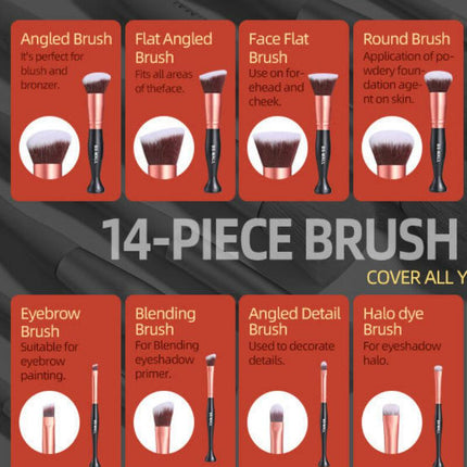 14 Pcs Upright Professional Makeup Brushes Set Foundation Travel Blending Concealers Face Powder Eye Makeup Brush Sets