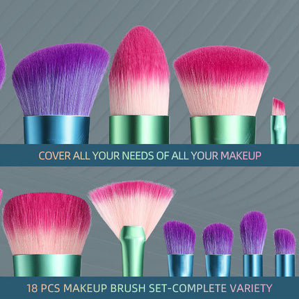 18 Pcs Colourful Makeup Brush Set Synthetic Foundation Blending Face Powder Blush Eyeshadow Rainbow Make Up Brush Set