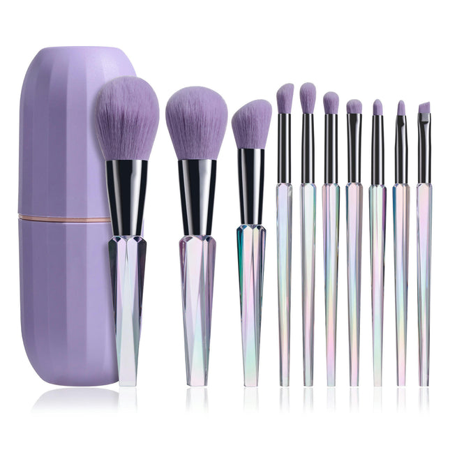 Clear Handle 10 Pcs Makeup Brush Set Foundation Powder Eye Shadows Brushes Shiny Ergonomic for Sensitive Skin