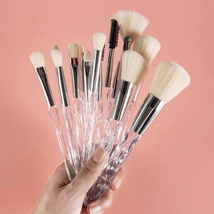 14 PCS Crystal Transparent Handle Powder Foundation Brush Concealer Eye Shadow Eyeliner Eyebrow Brush