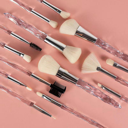 14 PCS Crystal Transparent Handle Powder Foundation Brush Concealer Eye Shadow Eyeliner Eyebrow Brush