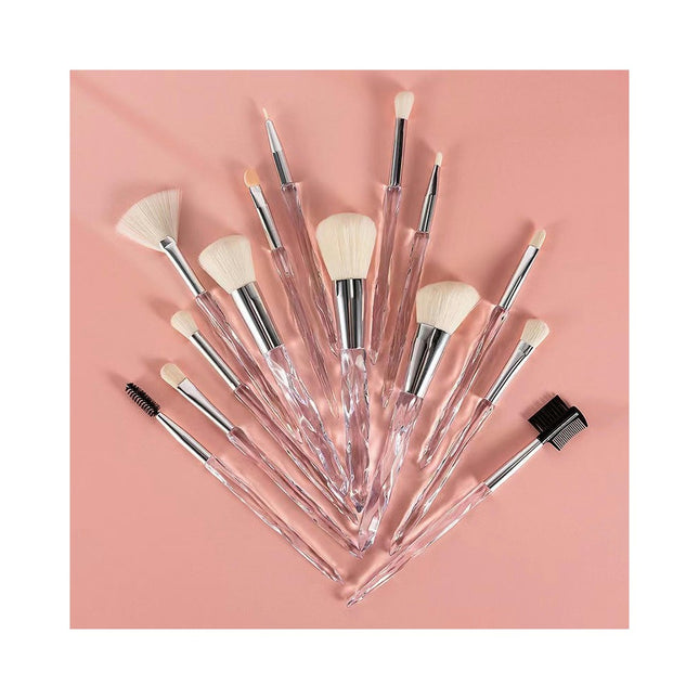 14 PCS Crystal Transparent Handle Powder Foundation Brush Concealer Eye Shadow Eyeliner Eyebrow Brush