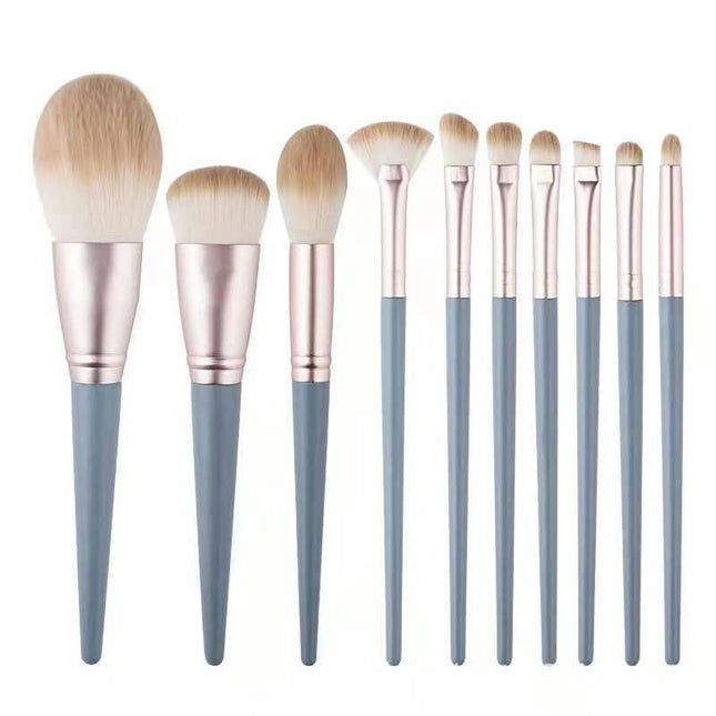 Makeup Brush Set 10pcs For Foundation Blending Blush Concealer Eye Shadow Cruely-Free Synthetic Fiber Bristles