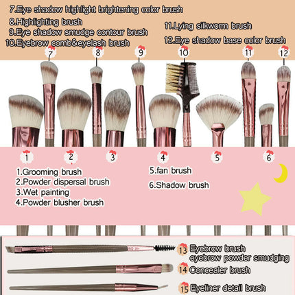 15Pcs Makeup Brush Set Foundation Brush Blending Brush Synthetic Hair Powder Brushes Fan Brushes  Eye Brushes Set with Bag