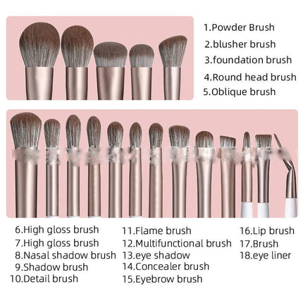 18 Pcs Makeup Tool Set Premium Synthetic Foundation Powder Concealers Eye shadows Blush Makeup Brushes With Makeup Bag