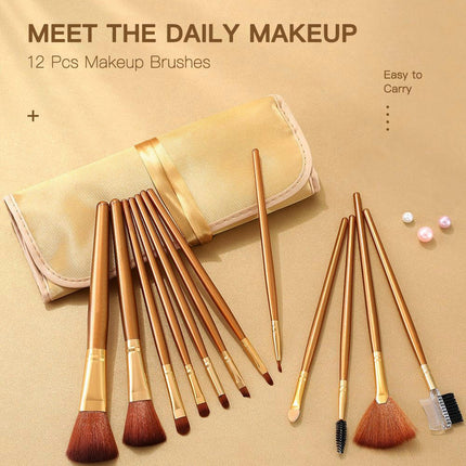 Super Soft Makeup Application Tool Brush Combination 12-Piece Set Suitable for Beginners with a Portable Storage Bag