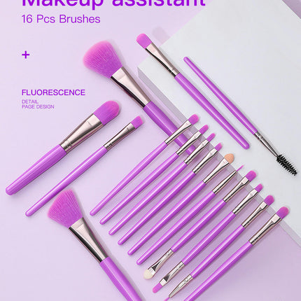 16 Piece Fluorescent Makeup Brush Set Premium Foundation Blending Face Powder Synthetic Makeup Brushes Set